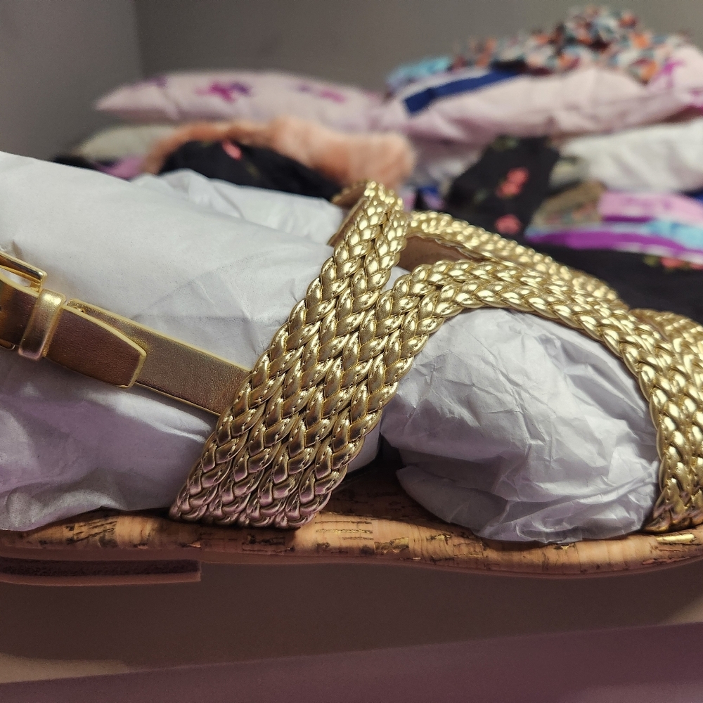 Elegant Gold Leather Braided Sandals Donald Pliner New In Box! Size 10